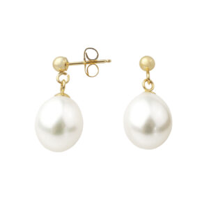9ct yellow gold white freshwater pearl drop earrings