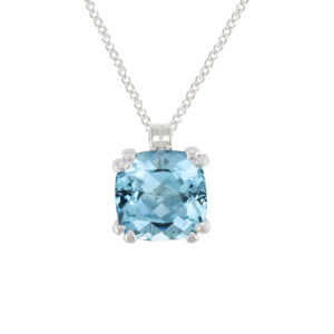 9CT WG Aqua Cushion Pendant
